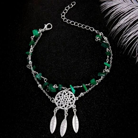 Hollow Dreamcatcher Irregular Green Turquoise AnkletSummer Beach Foot chain - Picture 2 of 9